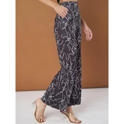 Moda Rapido Women Black Printed Knitted Palazzo Pants-picture-38