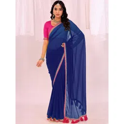Moda Rapido Women Blue & Pink Embellished Pure Georgette Saree-picture-40
