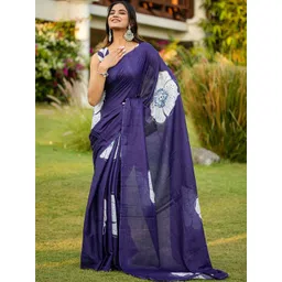 Moda Rapido Women Blue Floral Printed Pure Cotton Designer Block Print Saree-picture-23