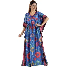 Moda Rapido Women Blue Printed Polyester Maxi Kaftan Nightdress-picture-36