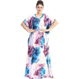 Moda Rapido Women Blue Printed Polyester Maxi Kaftan Nightdress-picture-38