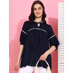 Moda Rapido Women Blue Solid Viscose Rayon Tops-picture-40