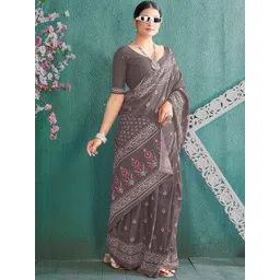 Moda Rapido Women Brown Designer Floral Block Printed Cotton Saree-picture-24