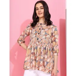 Moda Rapido Women Brown Printed Viscose Rayon Tops-picture-37