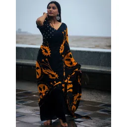 Moda Rapido Women Colourblocked Pure Cotton Designer Block Print Saree-picture-34