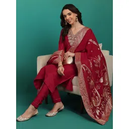 Moda Rapido Women Embroidered Silk Blend Kurta Sets-picture-34