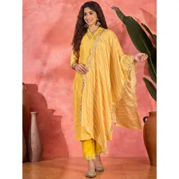 Moda Rapido Women Ethnic Motifs Embroidered Regular Kurta with Trousers & With Dupatta-picture-37