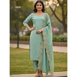 Moda Rapido Women Ethnic Motifs Embroidered Regular Kurta with Trousers & With Dupatta-picture-42
