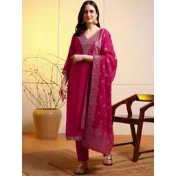 Moda Rapido Women Ethnic Motifs Embroidered Regular Thread Work Kurta with Trousers & With Dupatta-picture-24