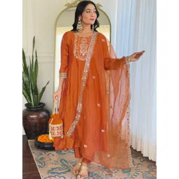 Moda Rapido Women Ethnic Motifs Embroidered Regular Thread Work Kurta with Trousers & With Dupatta-picture-28