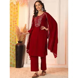 Moda Rapido Women Ethnic Motifs Embroidered Regular Thread Work Velvet Kurta with Trousers & With Dupatta-picture-29