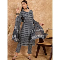 Moda Rapido Women Ethnic Motifs Printed Regular Pure Cotton Kurta with Trousers & With Dupatta-picture-32