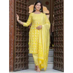 Moda Rapido Women Ethnic Motifs Printed Regular Sequinned Pure Cotton Kurta with Trousers & With Dupatta-picture-15