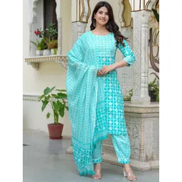 Moda Rapido Women Ethnic Motifs Printed Regular Sequinned Pure Cotton Kurta with Trousers & With Dupatta-picture-12