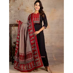 Moda Rapido Women Ethnic Motifs Printed Regular Straight Pure Cotton Calf Length Kurta Set-picture-37