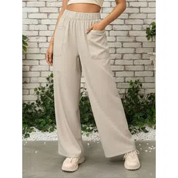 moda rapido Women Flared Beige Pure Cotton Trousers-picture-11