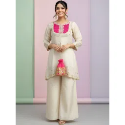 Moda Rapido Women Floral Embroidered Panelled Thread Work Kurta with Palazzos-picture-46