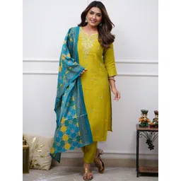 Moda Rapido Women Floral Embroidered Regular Kurta with Trousers With Dupatta-picture-34