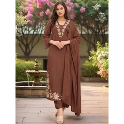 Moda Rapido Women Floral Embroidered Regular Thread Work Kurta with Trousers & With Dupatta-picture-21