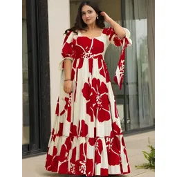 Moda Rapido Women Floral Printed Cherry Red Anarkali Kurta-image-33