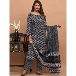 Moda Rapido Women Floral Printed Cotton Kurta with Trouser & Dupatta-picture-18