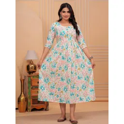 Moda Rapido Women Floral Printed Gathered or Pleated Maternity Gown Midi Dress-picture-39