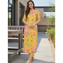 Moda Rapido Women Floral Printed Mandarin Collar Chanderi Silk Kurta with Trousers-picture-21