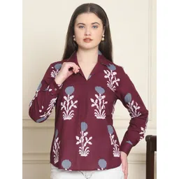 Moda Rapido Women Floral Printed Organic Cotton Shirt Style Top-picture-41