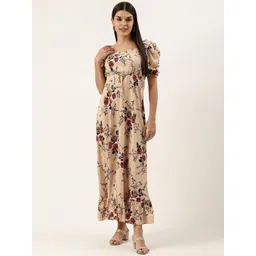 Moda Rapido Women Floral Printed Puff Sleeve Crepe Fit & Flare Maxi Dress-picture-18