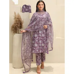 Moda Rapido Women Floral Printed Regular Beads and Stones Kurta with Trousers & With Dupatta-picture-23