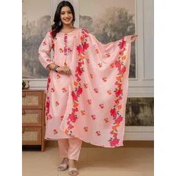 Moda Rapido Women Floral Printed Regular Chanderi Silk Kurta with Trousers & With Dupatta-picture-19