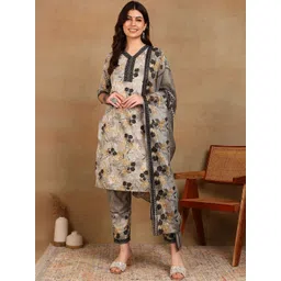 Moda Rapido Women Floral Printed Regular Gotta Patti Kurta with Trousers & With Dupatta-picture-31