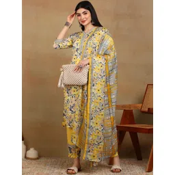 Moda Rapido Women Floral Printed Regular Kurta with Trousers & With Dupatta-picture-25
