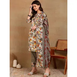 Moda Rapido Women Floral Printed Regular Kurta with Trousers & With Dupatta-picture-37