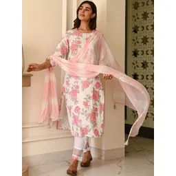 Moda Rapido Women Floral Printed Regular Kurta with Trousers & With Dupatta-picture-39