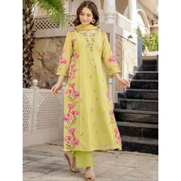 Moda Rapido Women Floral Printed Regular Thread Work Chanderi Silk Kurta with Trousers & With Dupatta-picture-23