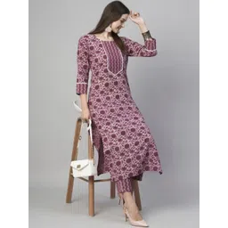 Moda Rapido Women Floral Printed Regular Thread Work Kurta with Trousers-picture-26