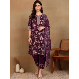 Moda Rapido Women Floral Printed Regular Thread Work Kurta with Trousers & With Dupatta-picture-20