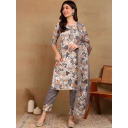 Moda Rapido Women Floral Printed Regular Thread Work Kurta with Trousers & With Dupatta-picture-28