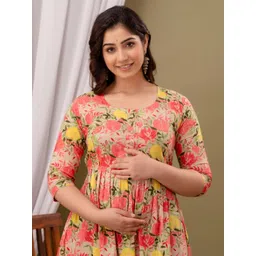 Moda Rapido Women Floral Printed Thread Work Maternity Anarkali Kurta-picture-28
