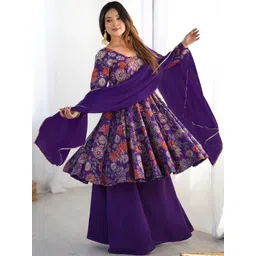 Moda Rapido Women Floral Printed Tiered Kurta with Palazzos & With Dupatta-picture-18