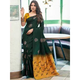 Moda Rapido Women Green & Yellow Ethnic Silk Blend Motifs Designer Saree-picture-18