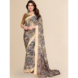 Moda Rapido Women Green Poly Georgette Floral Embellished Sarees image 1