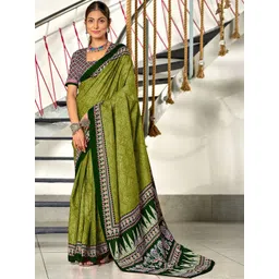 Moda Rapido Women Green Pure Cotton Designer Block Print Saree-picture-32