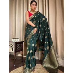 Moda Rapido Women Green Silk Blend Ethnic Motifs Designer Saree-picture-17