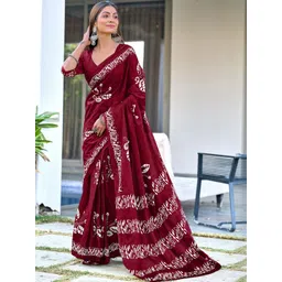 Moda Rapido Women Maroon Pure Cotton Block Print Designer Saree-picture-23