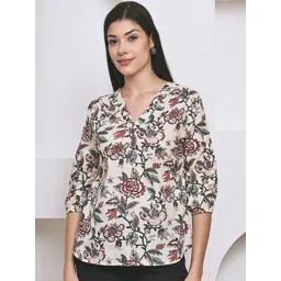 Moda Rapido Women Off White Floral Casual Pure Cotton Top-picture-13