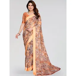 Moda Rapido Women Orange Poly Georgette Floral Printed Saree-picture-14