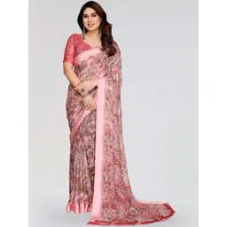 Moda Rapido Women Pink Poly Georgette Floral Embellished Sarees-picture-33