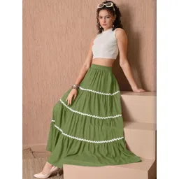 Moda Rapido Women Polyester A-Line Tiered Maxi Skirts-picture-28